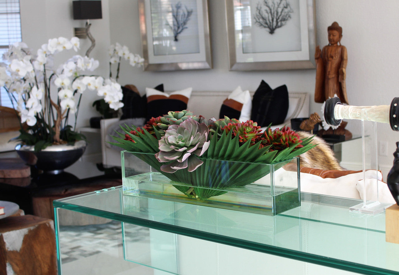 Mixed Succulent Arrangement in Glass Planter