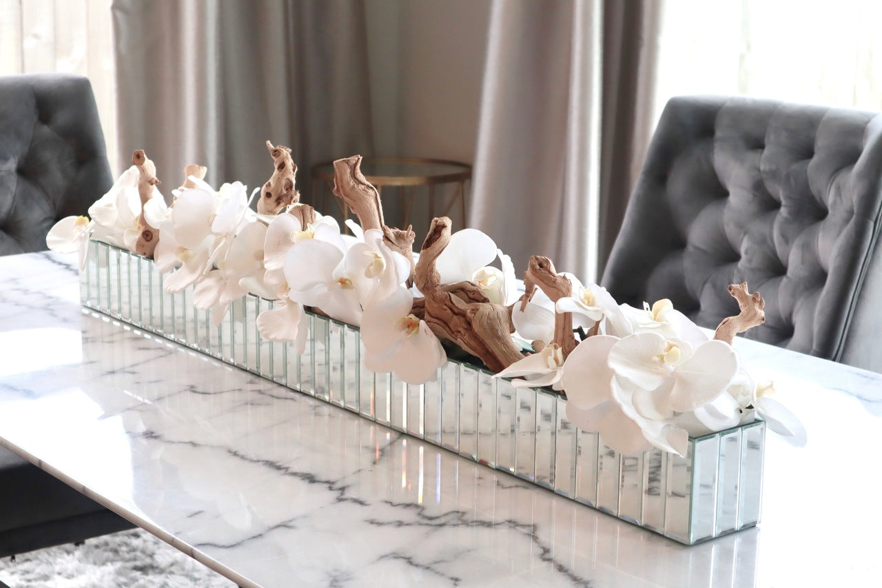 White Phalaenopsis Orchids in Mirrored Dazzle Planter