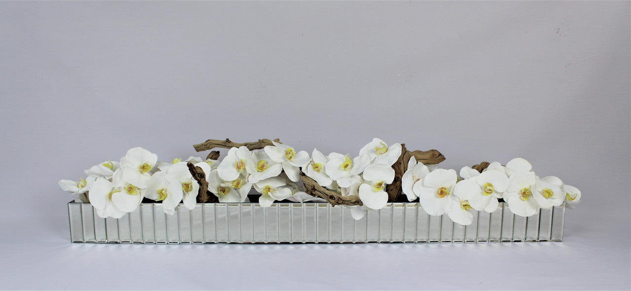 White Phalaenopsis Orchids in Mirrored Dazzle Planter