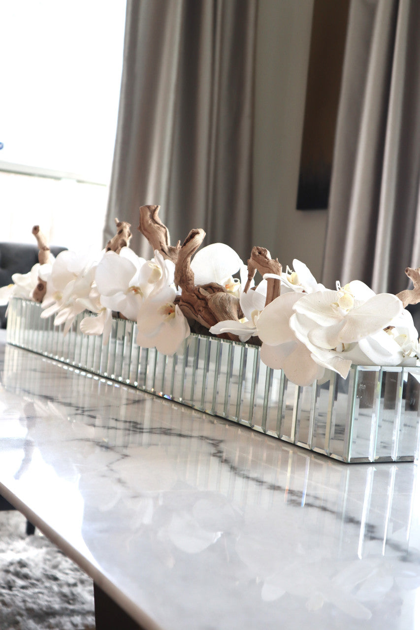 White Phalaenopsis Orchids in Mirrored Dazzle Planter
