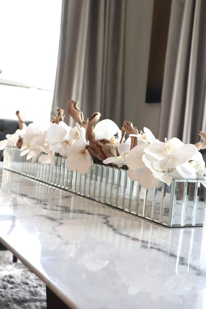 White Phalaenopsis Orchids in Mirrored Dazzle Planter