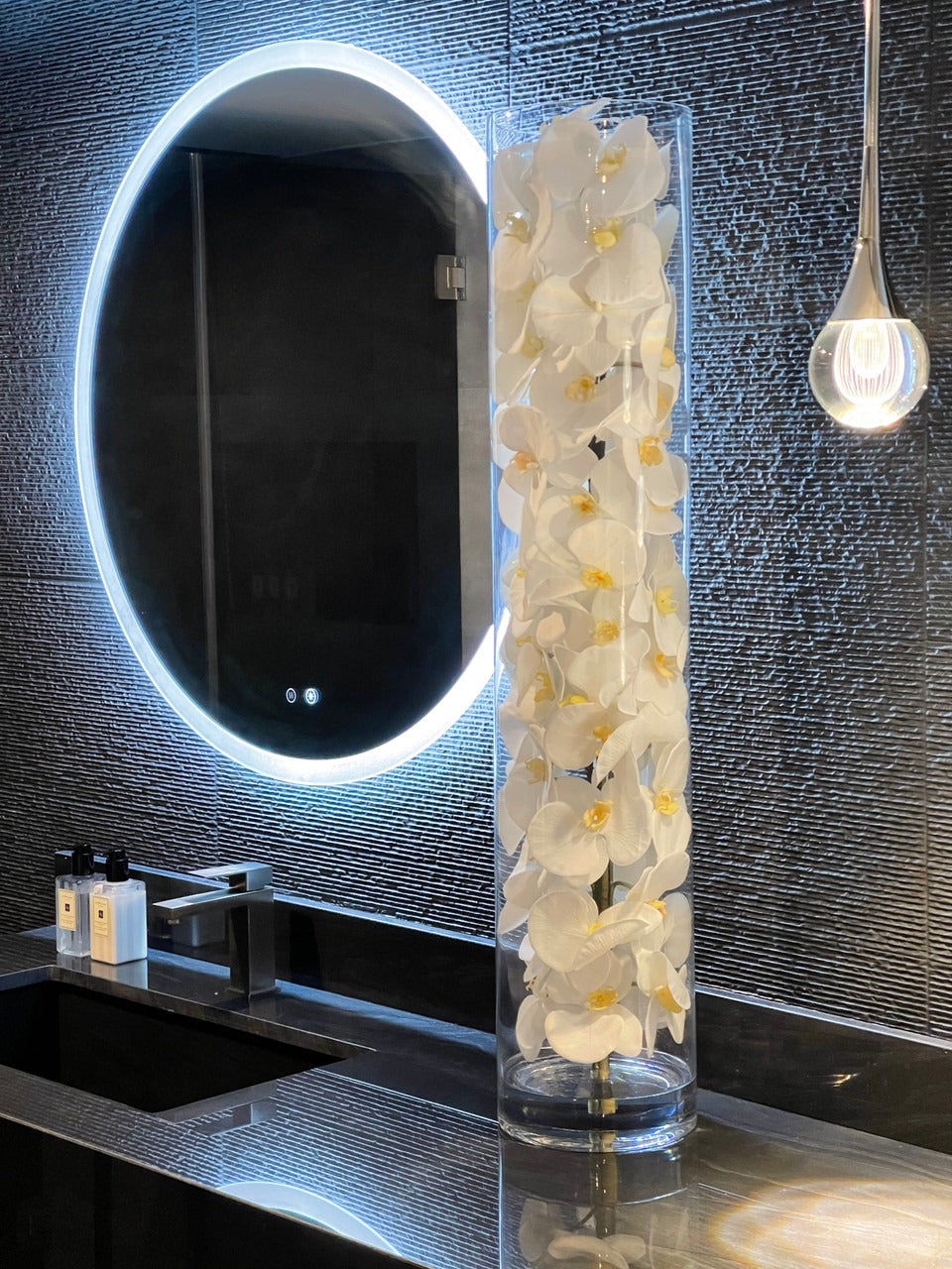 White Phalaenopsis Orchid Arrangement in Handblown Glass Cylinder
