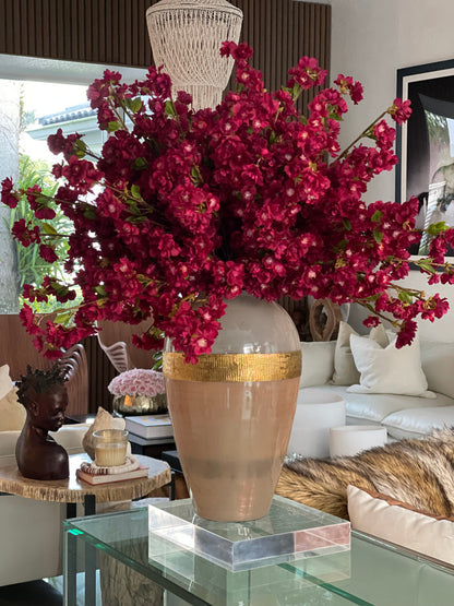 Burgundy Cherry Blossom Arrangement in Goddess Glass Vase