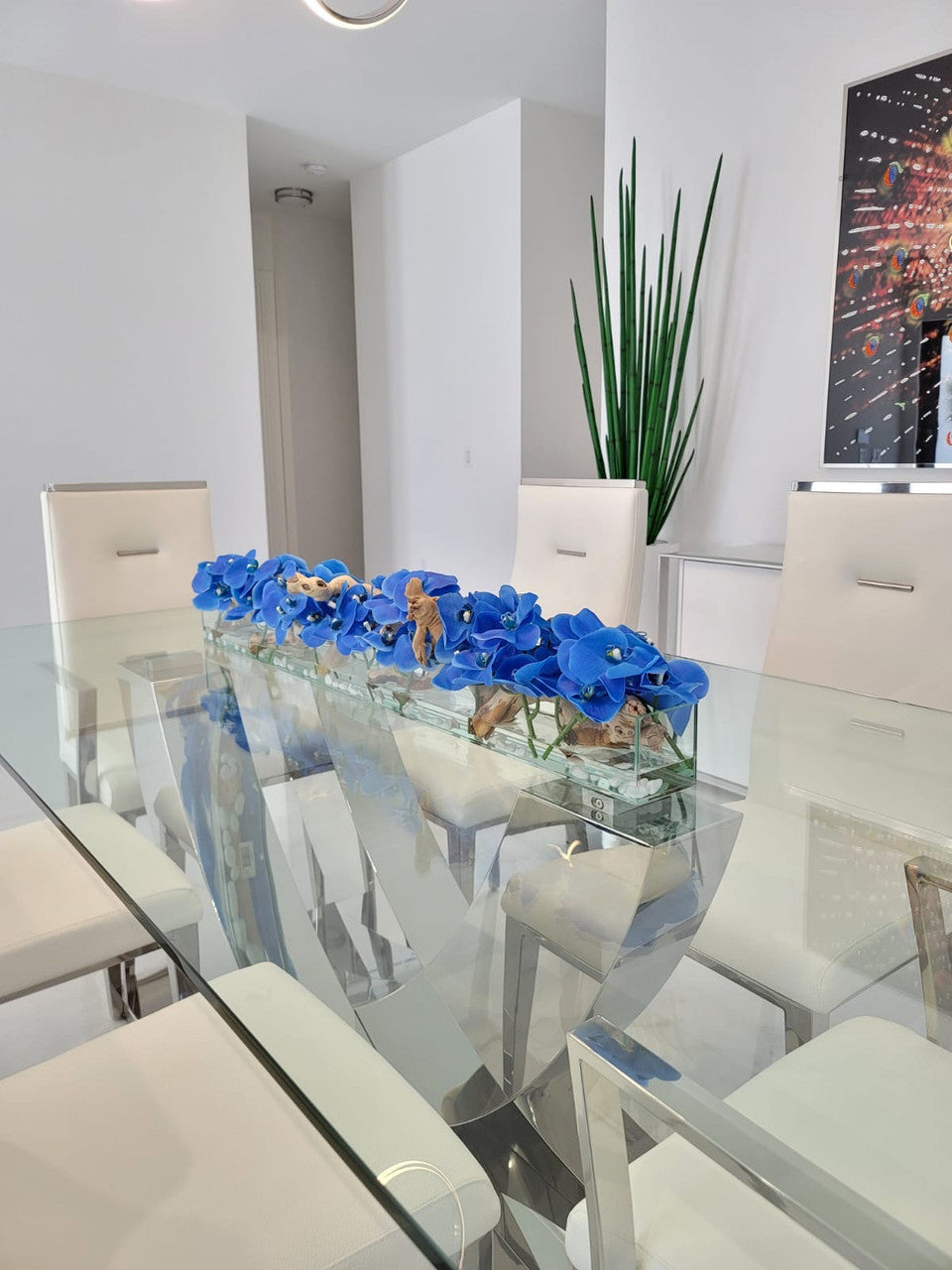 Blue Phalaenopsis Orchid Arrangement in Casa Moderna Glass Planter