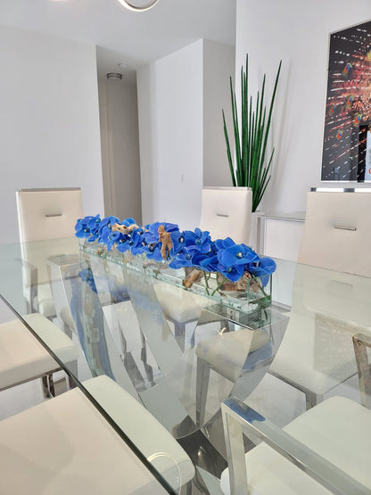 Blue Phalaenopsis Orchid Arrangement in Casa Moderna Glass Planter