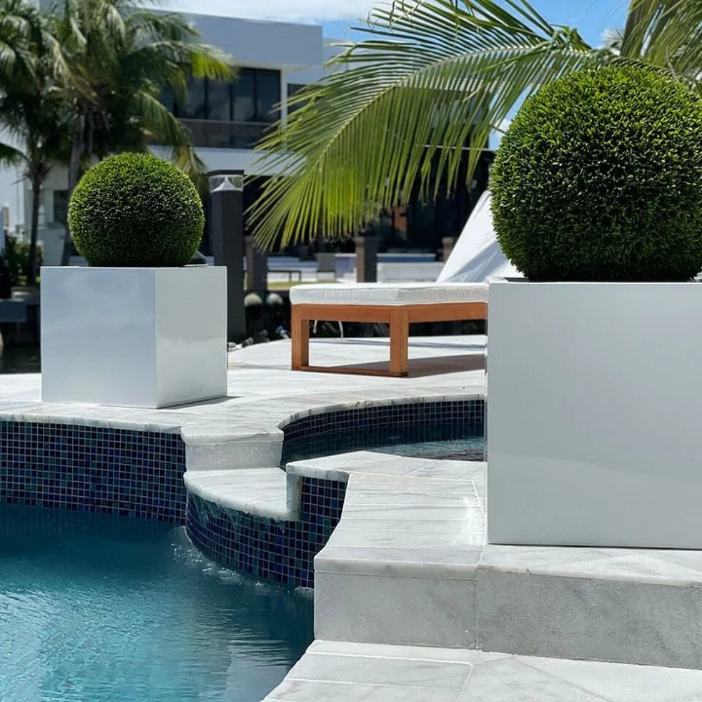 Large Block Fiberglass Planter with 20” Topiary