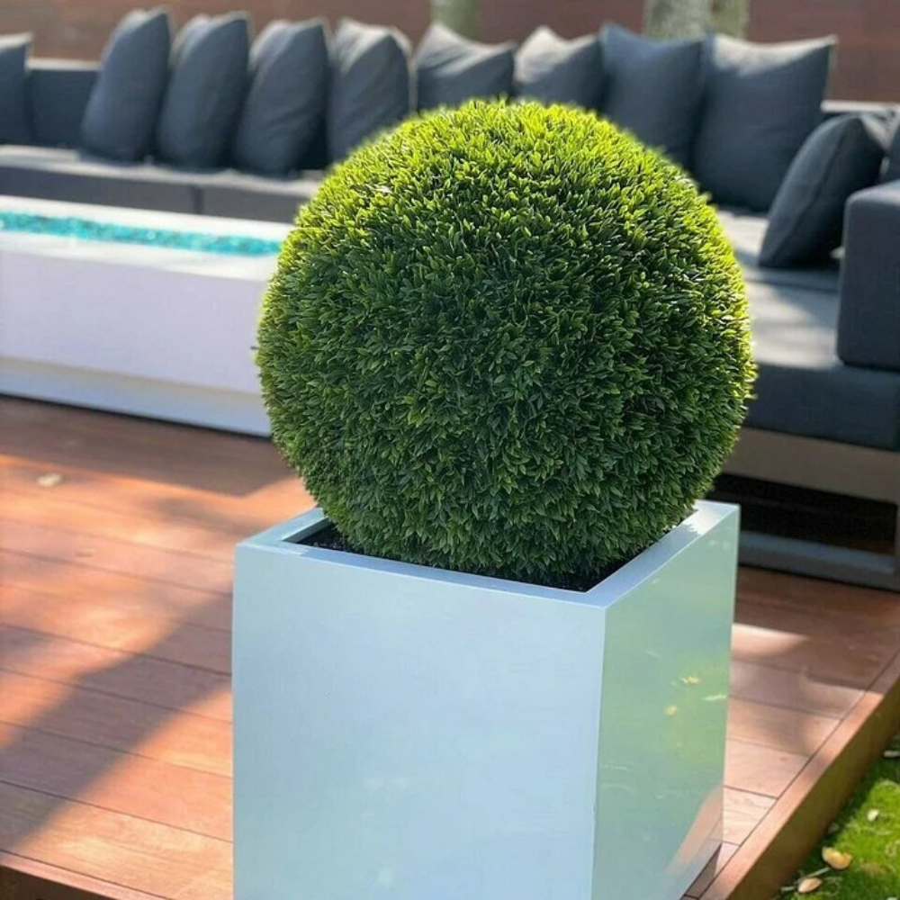 Large Block Fiberglass Planter with 20” Topiary