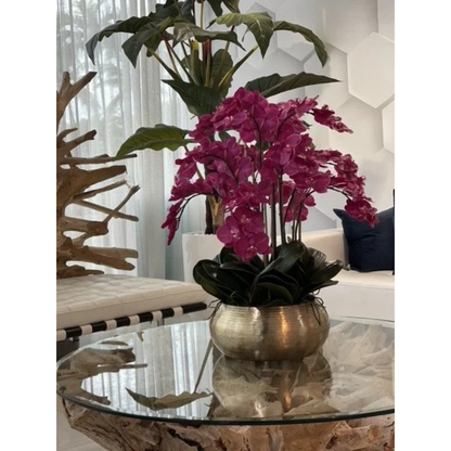Pink Phalaenopsis Orchids in Gold Bowie Bowl