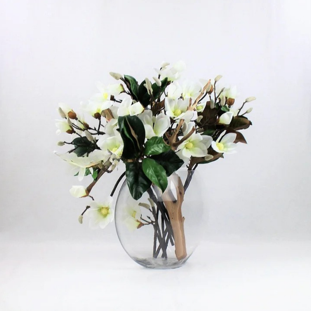 Moon Vase with White Magnolias