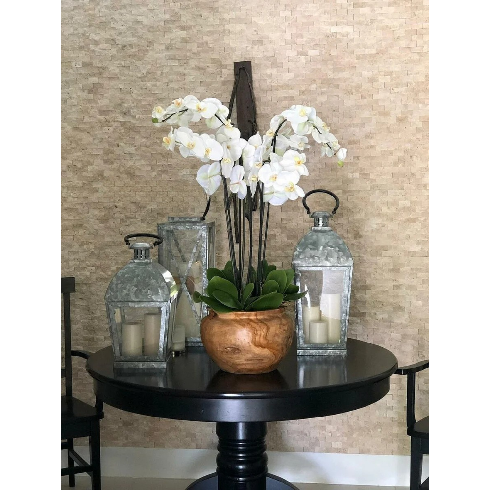 Teak Bowl with White Orchids