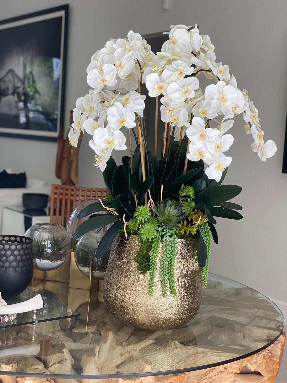 Grand White Phalaenopsis Orchid Arrangement in Delany Gold Planter