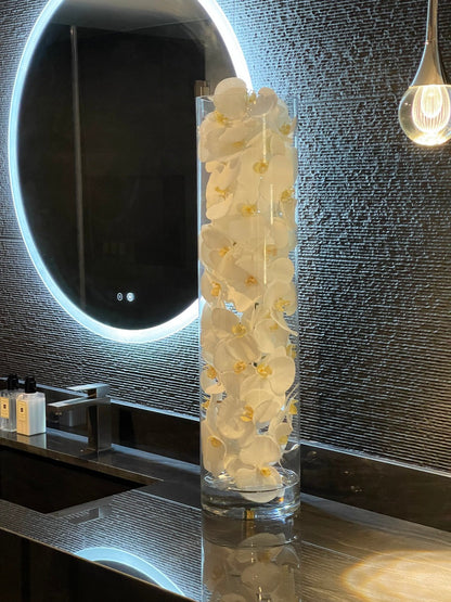 White Phalaenopsis Orchid Arrangement in Handblown Glass Cylinder