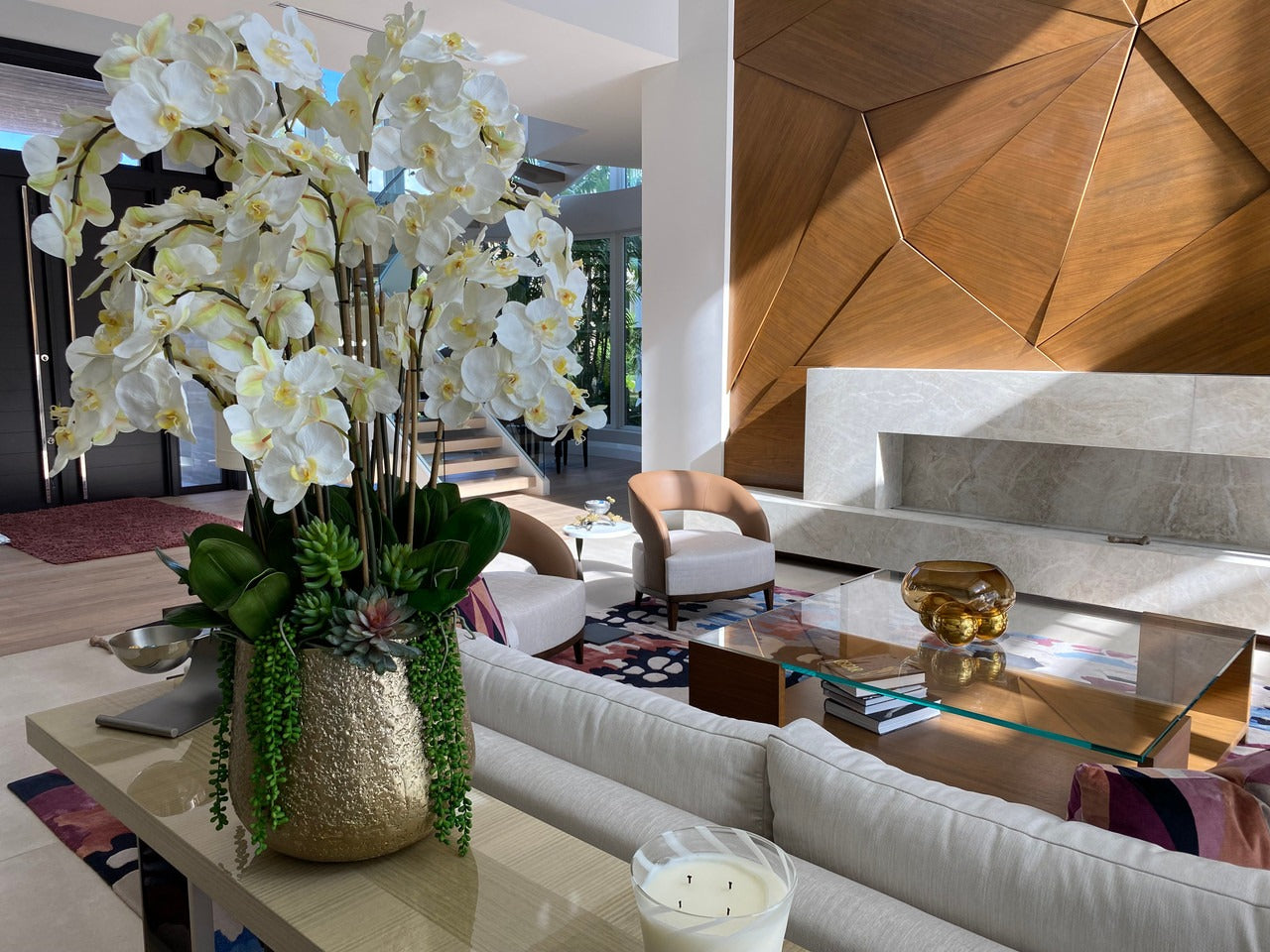 Grand White Phalaenopsis Orchid Arrangement in Delany Gold Planter
