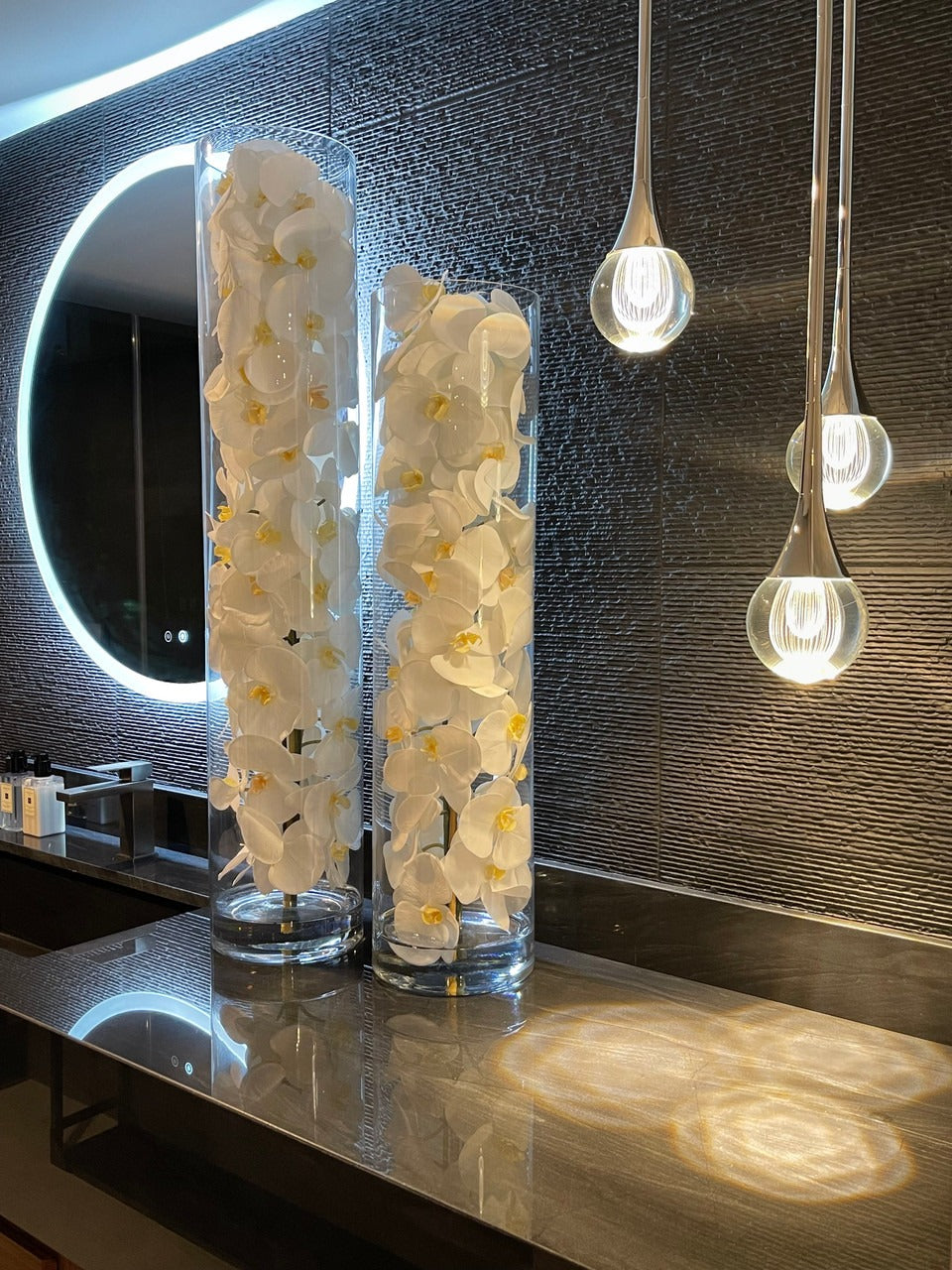 White Phalaenopsis Orchid Arrangement in Handblown Glass Cylinder