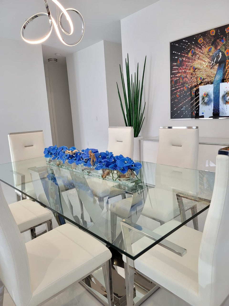 Blue Phalaenopsis Orchid Arrangement in Casa Moderna Glass Planter