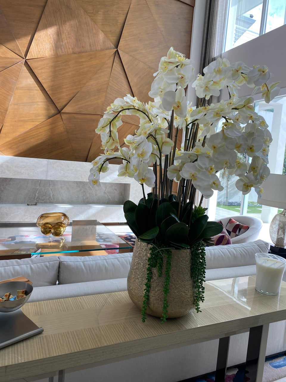 Grand White Phalaenopsis Orchid Arrangement in Delany Gold Planter