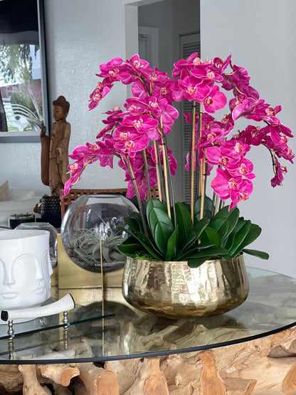 Pink Phalaenopsis Orchid Arrangement in Gold Planter