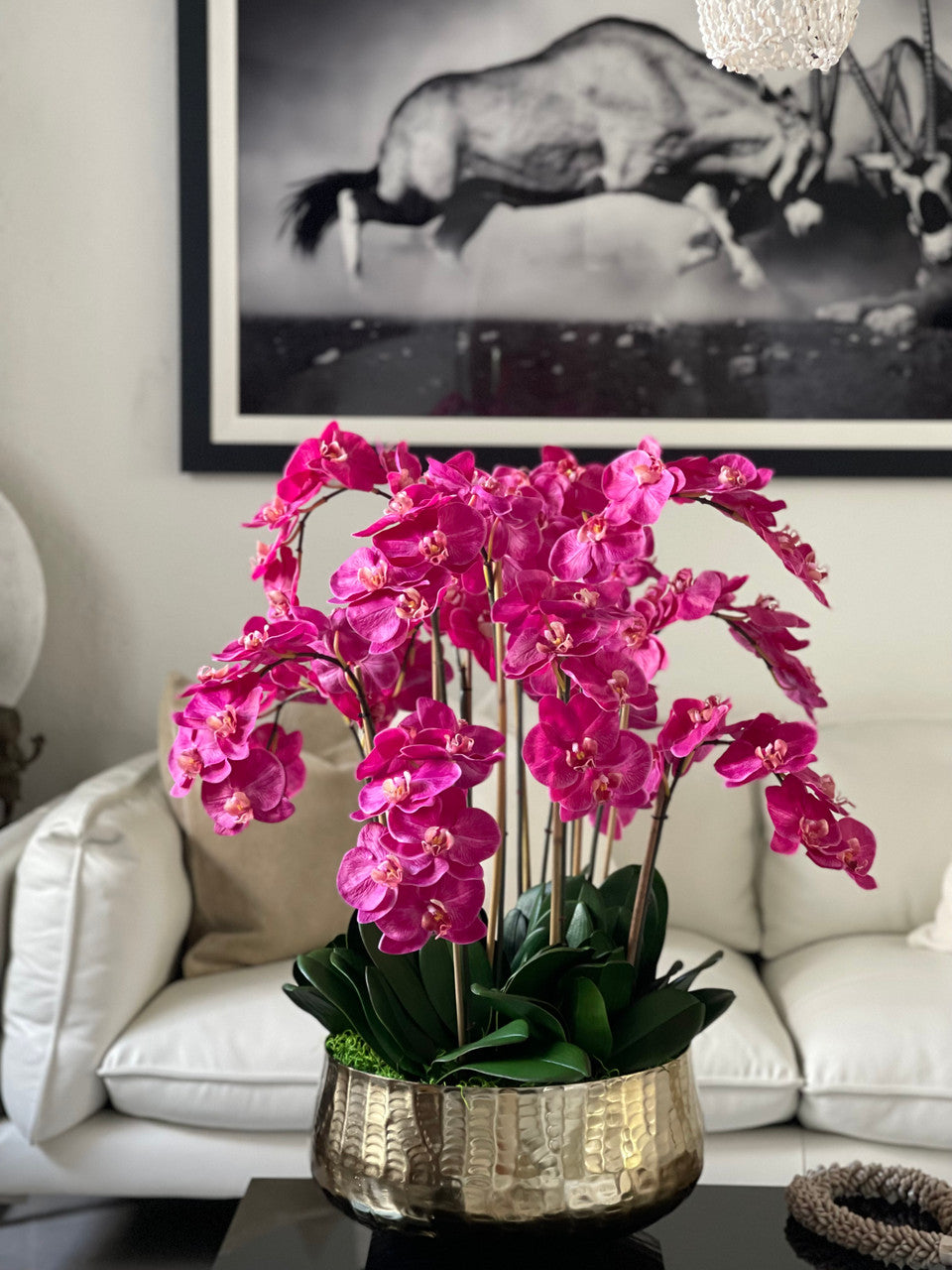 Pink Phalaenopsis Orchid Arrangement in Gold Planter