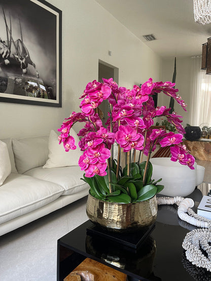 Pink Phalaenopsis Orchid Arrangement in Gold Planter