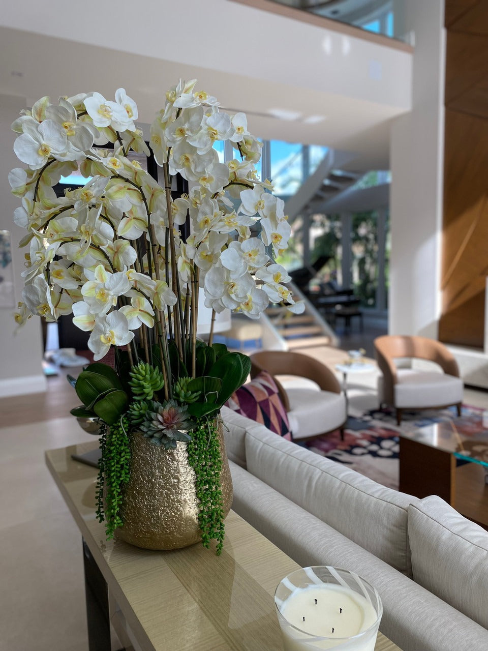 Grand White Phalaenopsis Orchid Arrangement in Delany Gold Planter