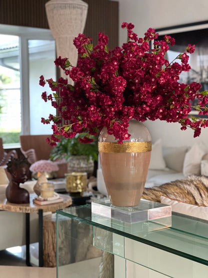 Burgundy Cherry Blossom Arrangement in Goddess Glass Vase