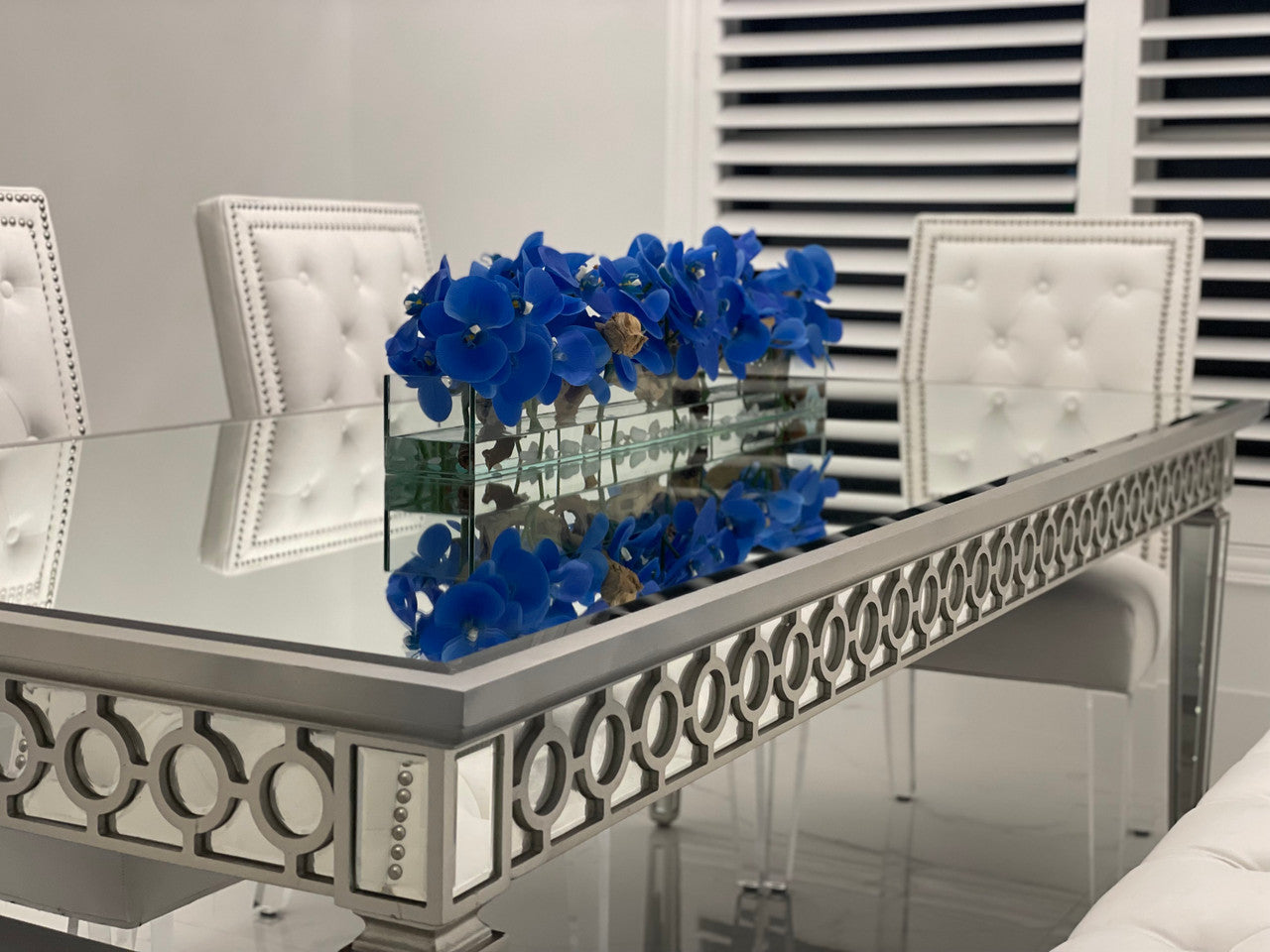 Blue Phalaenopsis Orchid Arrangement in Casa Moderna Glass Planter