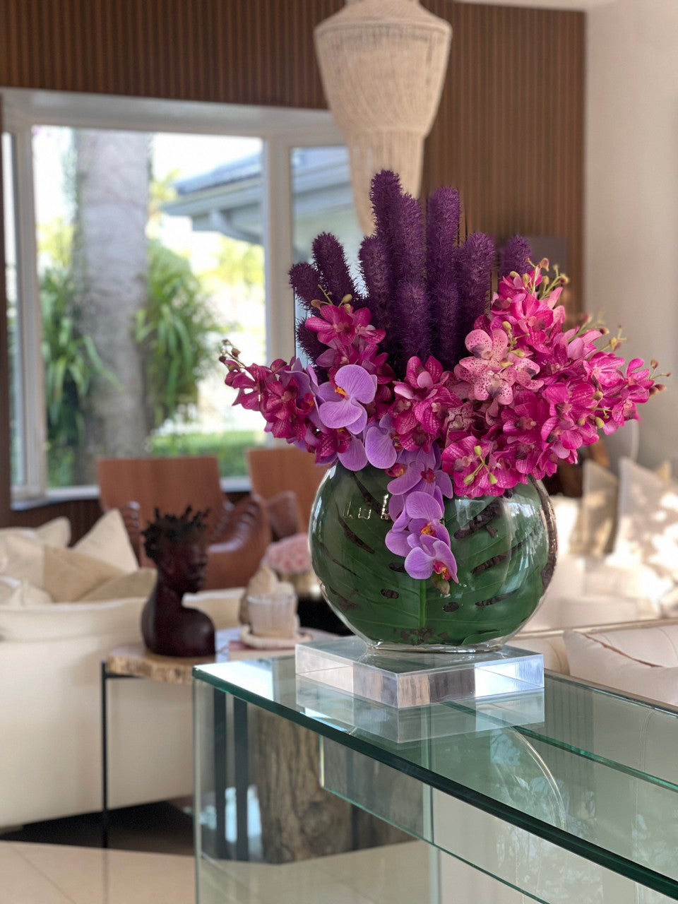 Tropical Orchid Bouquet in Moon Vase