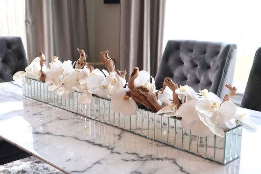 White Phalaenopsis Orchids in Mirrored Dazzle Planter