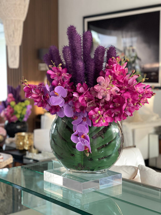 Tropical Orchid Bouquet in Moon Vase