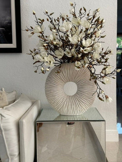 White Magnolia Arrangement in Eternity Beige Ceramic Ring Vase