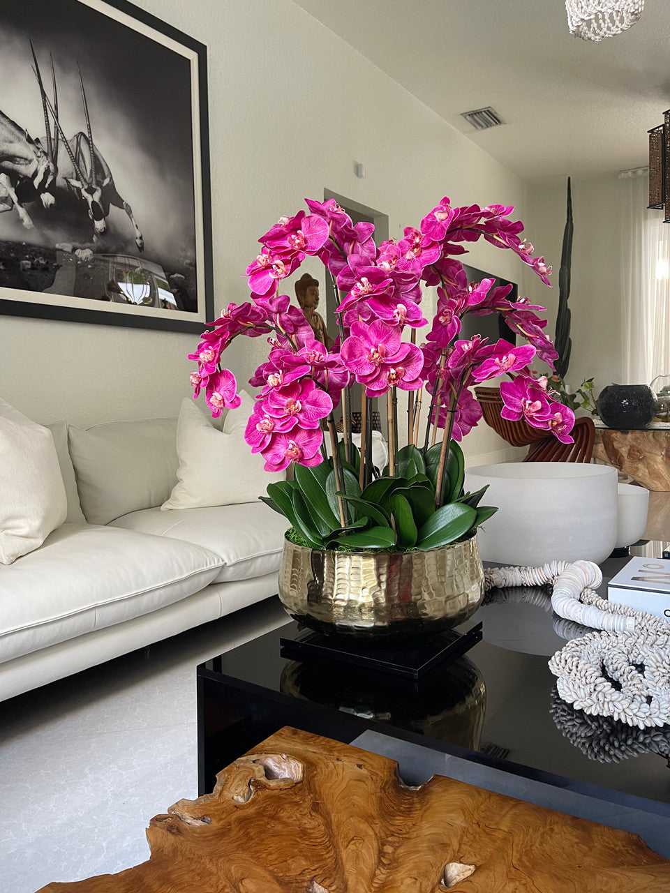 Pink Phalaenopsis Orchid Arrangement in Gold Planter