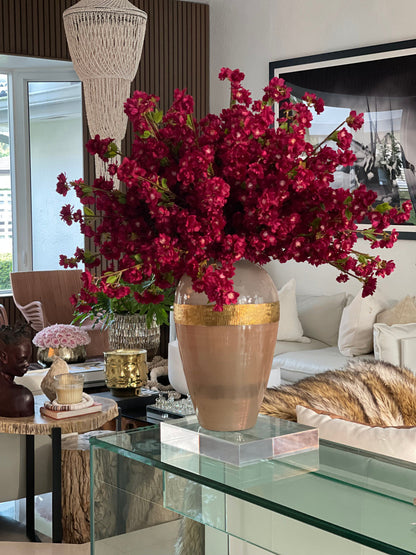 Burgundy Cherry Blossom Arrangement in Goddess Glass Vase