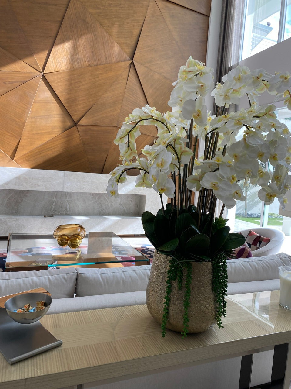 Grand White Phalaenopsis Orchid Arrangement in Delany Gold Planter