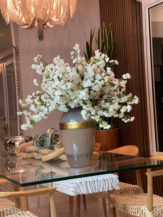 White Cherry Blossom Arrangement in Goddess Glass Vase