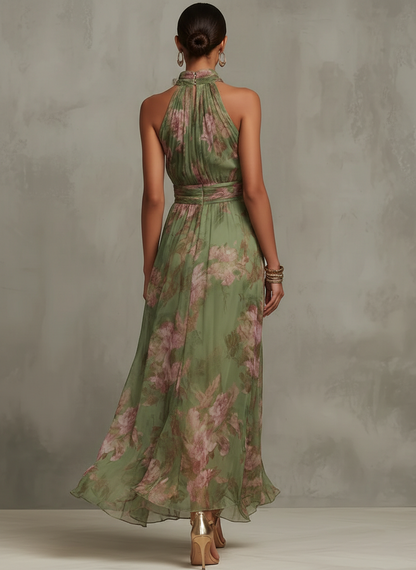 Livia™| Elegant floral halter maxi dress