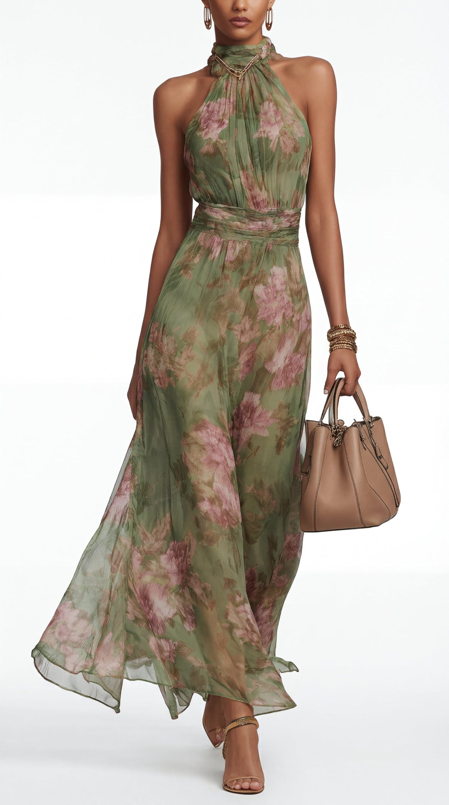 Livia™| Elegant floral halter maxi dress