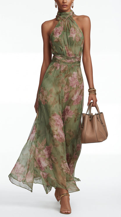 Livia™| Elegant floral halter maxi dress
