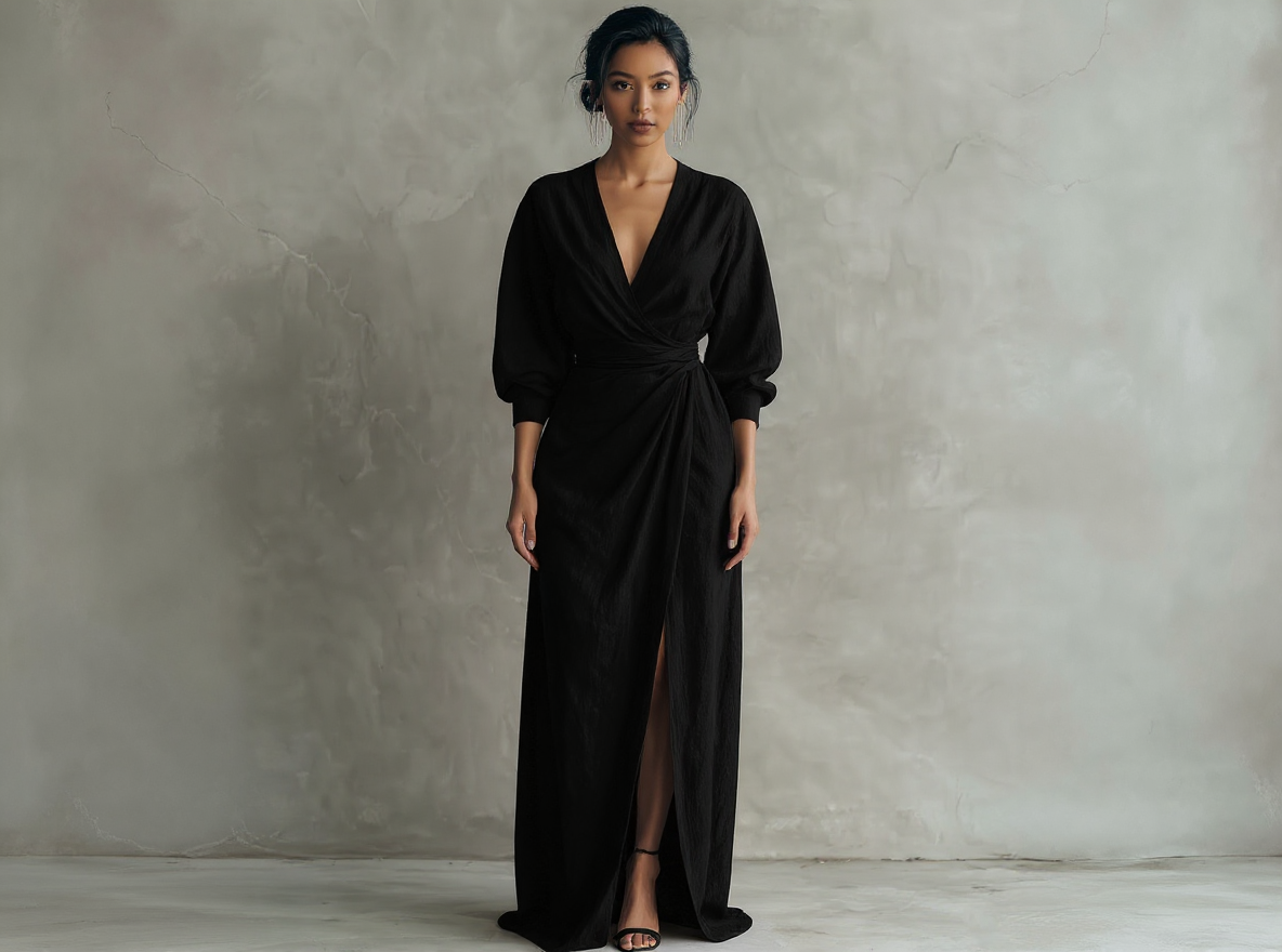 Pink Minimalist Maxi Dress with V-Neck in Mixed Linen for Women