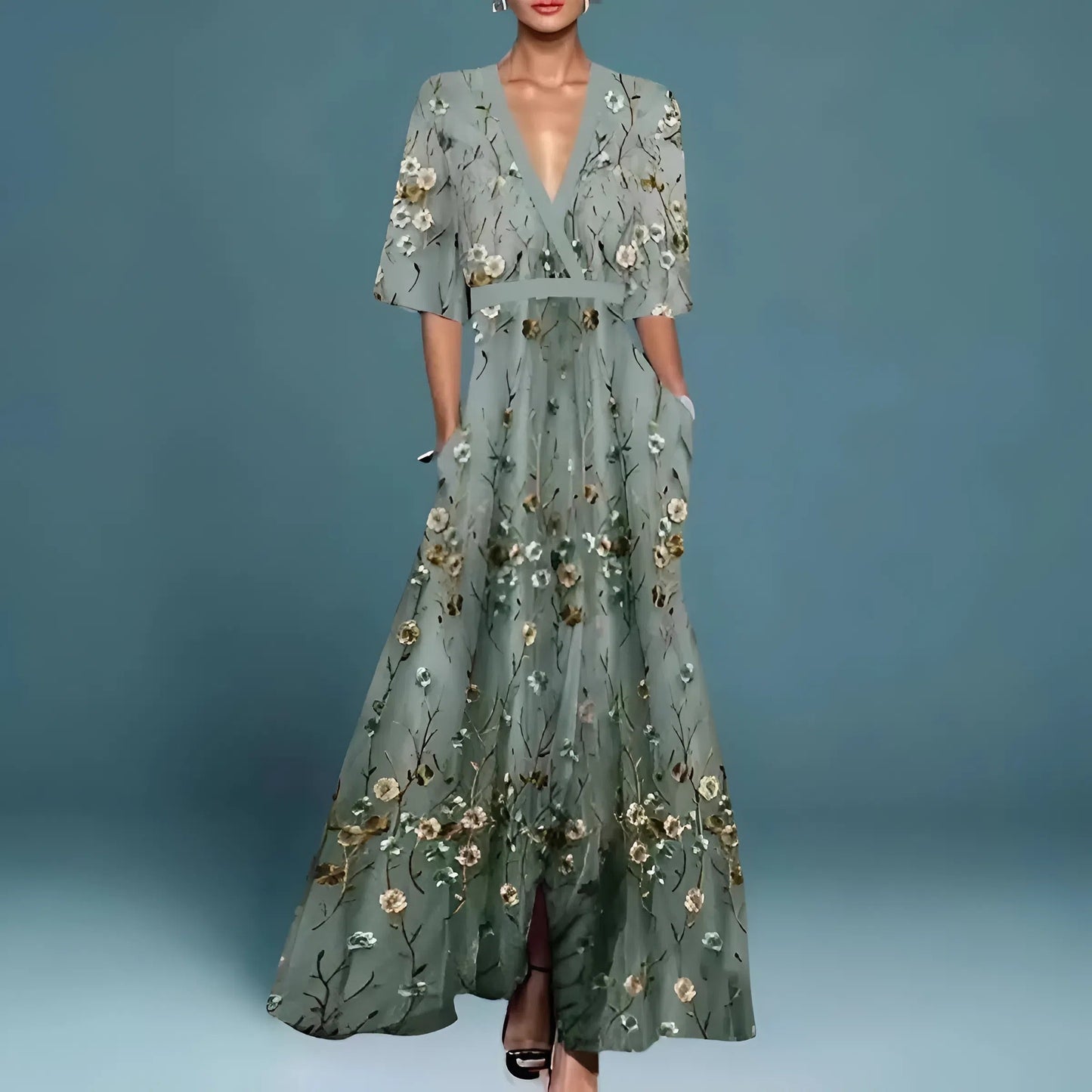 Valentina | Elegant long dress with deep neckline